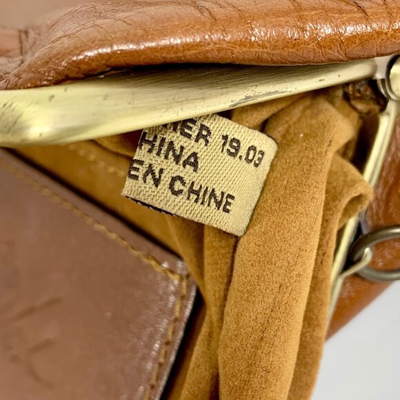 Patricia Nash Brown Leather Womens Clutch Purse Brass Frame Embossed Floral Logo - Picture 12 of 15